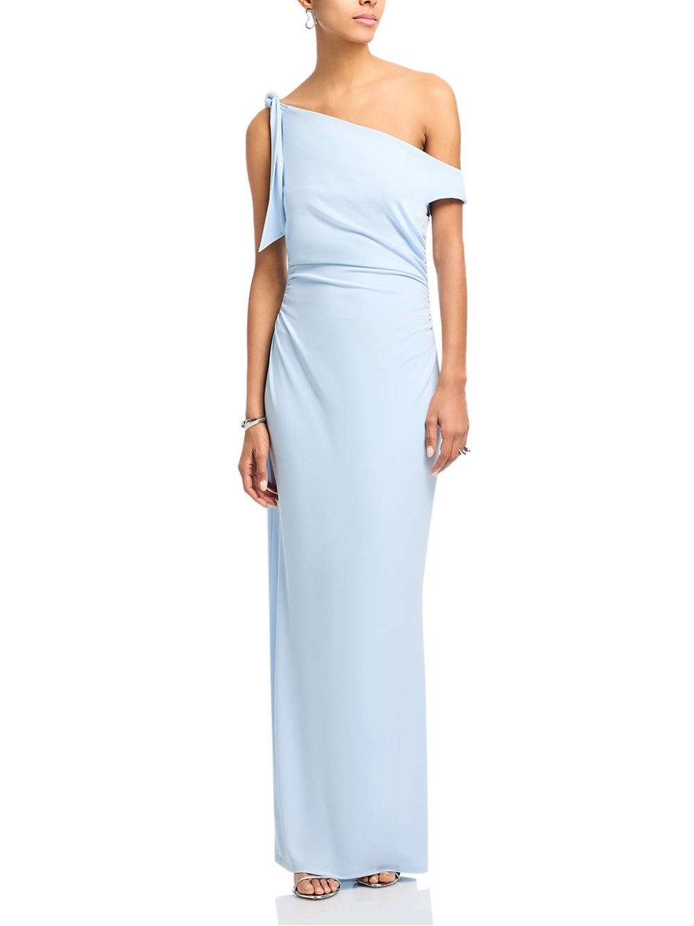 Wayf Say Less Ruched Pale Blue One-Shoulder Maxi Dress